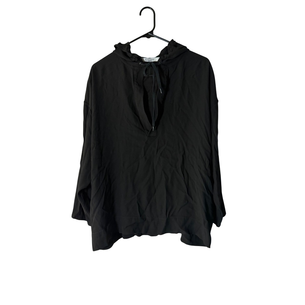 Givenchy Black Viscose Blend Hooded V-Neck Blouse Size 34 BW60E410F4